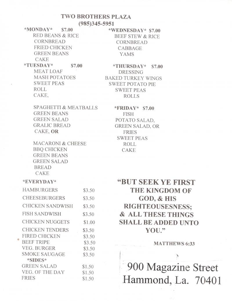 Two Brothers Plaza Menu Part 1 & 2